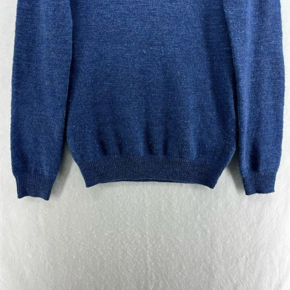 J.Crew Merino Sweater Men's S Blue Brown Leather Elbow Trim Round Neck Pullover - Picture 7 of 15